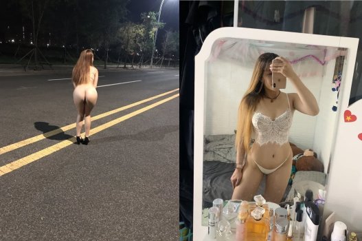Con bồ dâm cởi ra khoe bím giữa đường